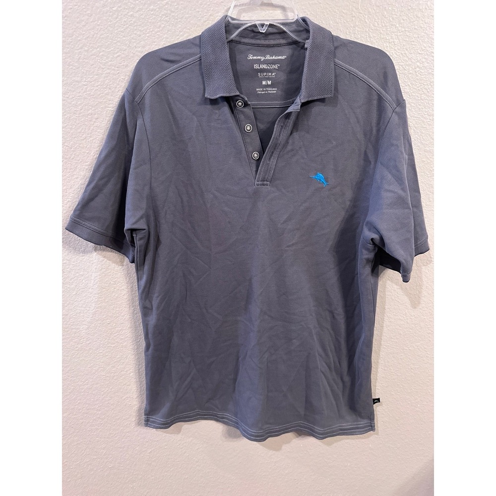Tommy Bahama IslandZone Supima Polo Shirt Medium M Gray Turquoise Marlin
